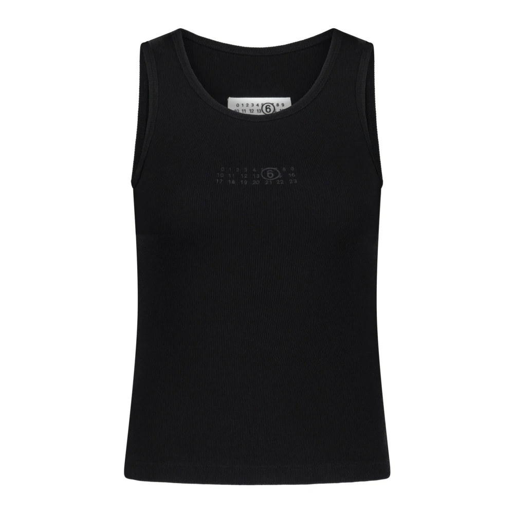 Maison Margiela Geribbeld Logo Top Black Dames
