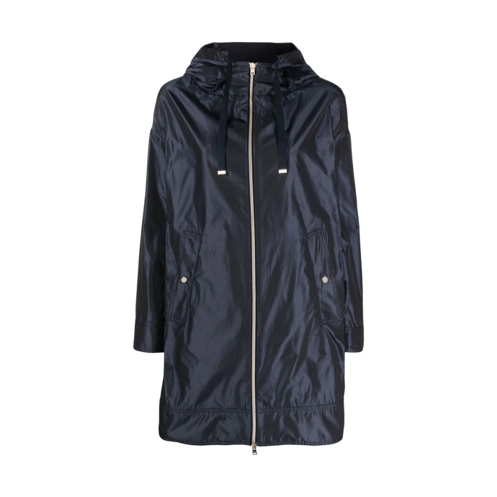 Herno Navy Blauw Iridescent Trekkoord Capuchon Blue Dames