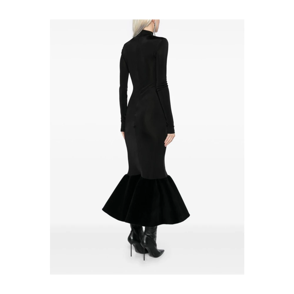 David Koma Zwarte Zeemeermin Silhouet Jurk met Fluweel Trim Black Dames