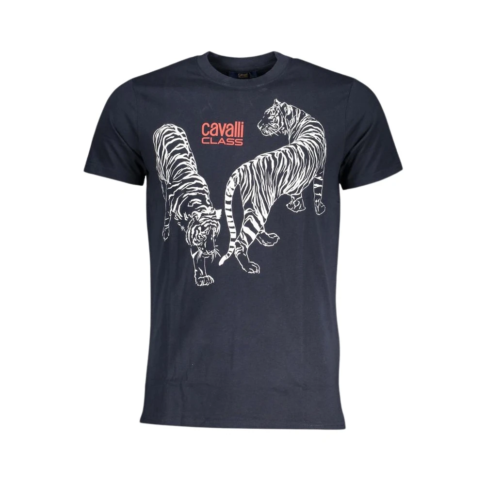Cavalli Class Blauw Katoen Print Logo T-Shirt Blue Heren