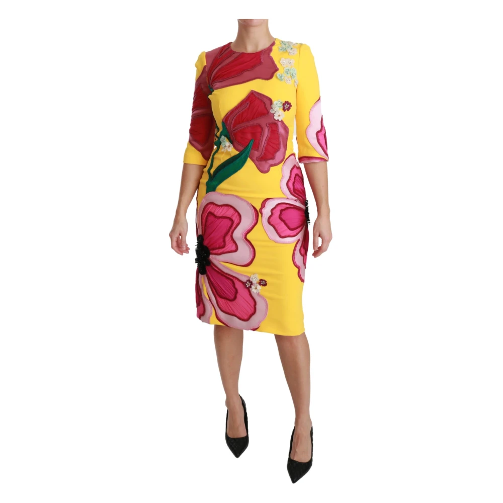 Dolce & Gabbana Women's Multicolor Midi Dresses, S, Floral Crystal Sheath Dress