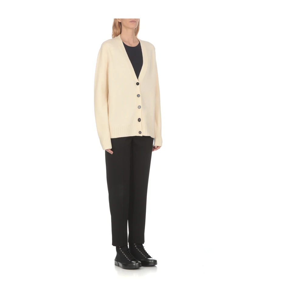 Jil Sander Ivoor wollen Cardigan met V-hals Beige Dames