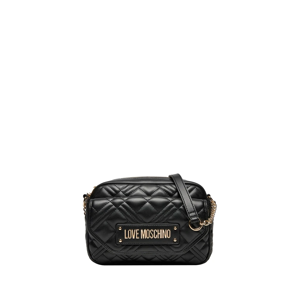 Moschino Zwarte Schoudertas met Gouden Details Black Dames