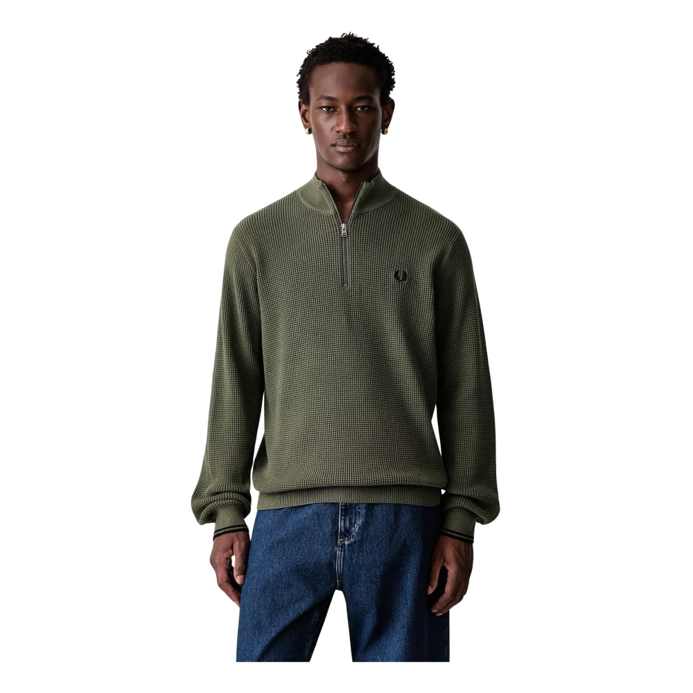 Fred Perry Herren Grün Troyer Aus Baumwolle Waffle Stitch, Gr. M - Bild 3