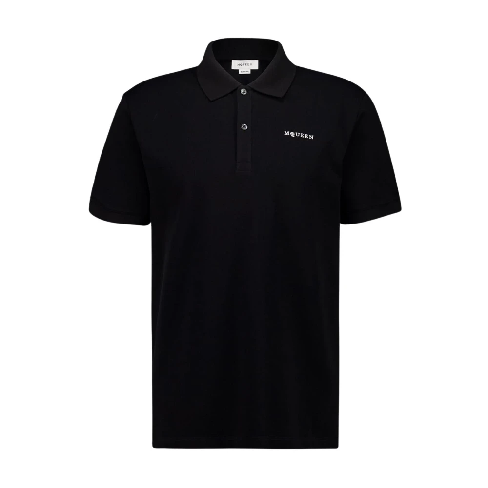 Alexander Mcqueen Men's Black Polo Shirts, Xl, Logo Embroidered Polo Shirt