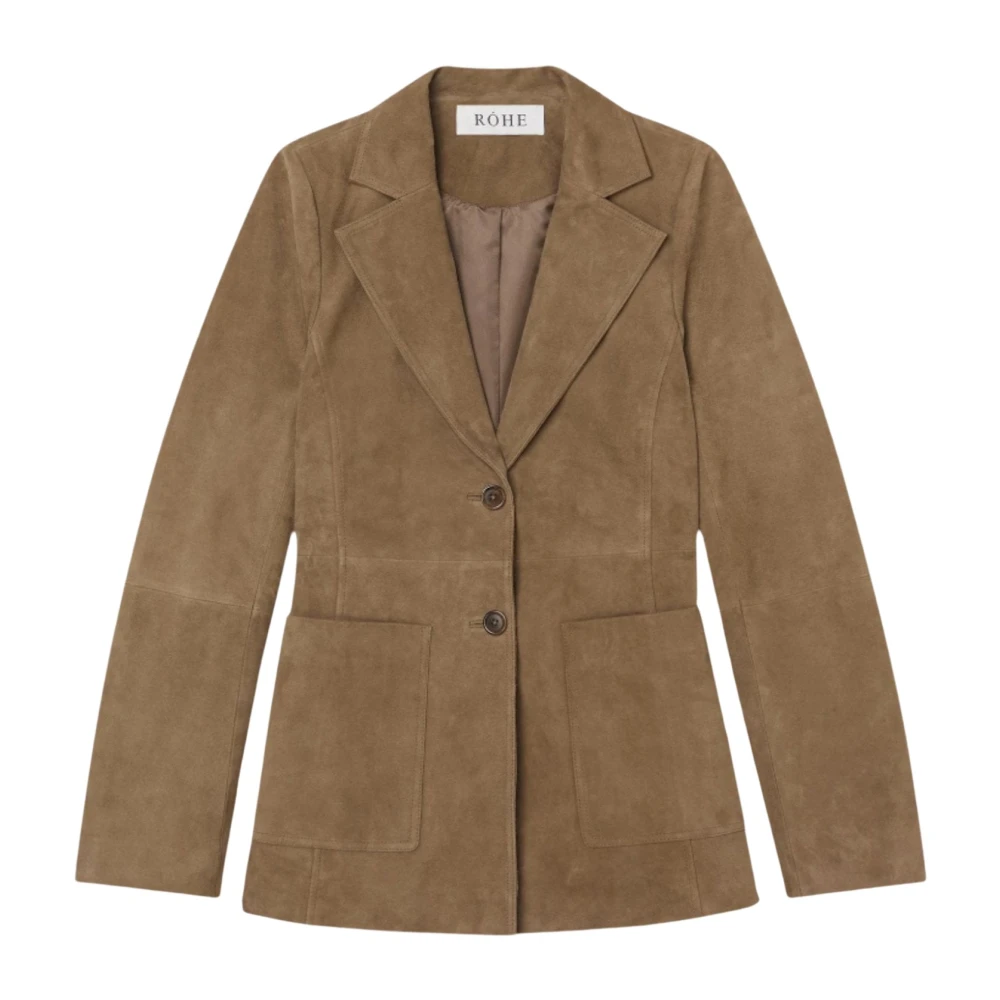 Róhe Khaki Suede Patch Pocket Blazer Brown Dames