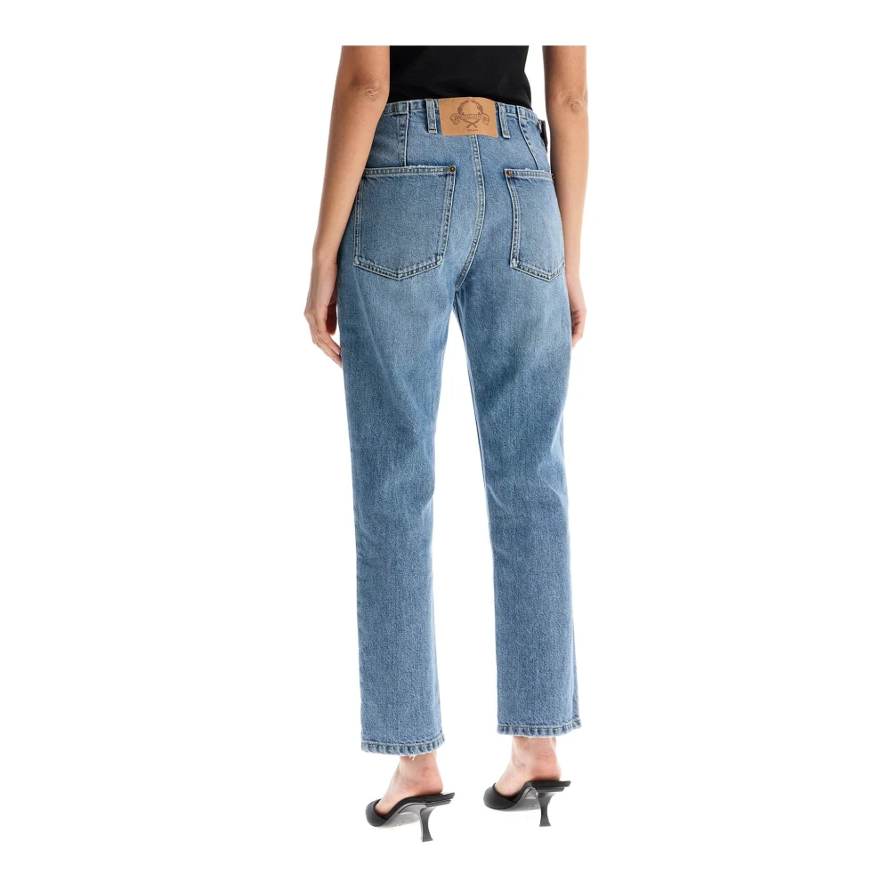 Moschino Jeans met Verstelbare Taille en Slim Fit in Distressed Denim Blue Dames