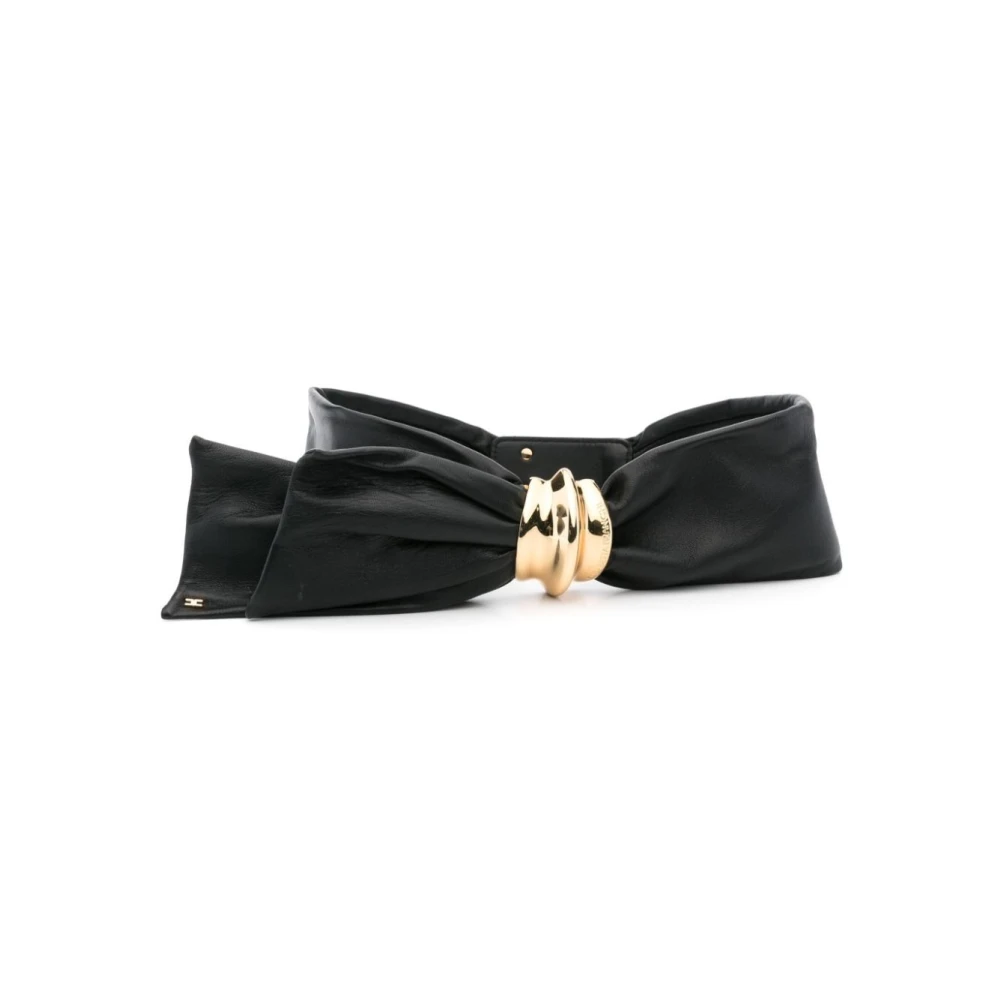Elisabetta Franchi Leren Riem met Logo Plaque Black Dames