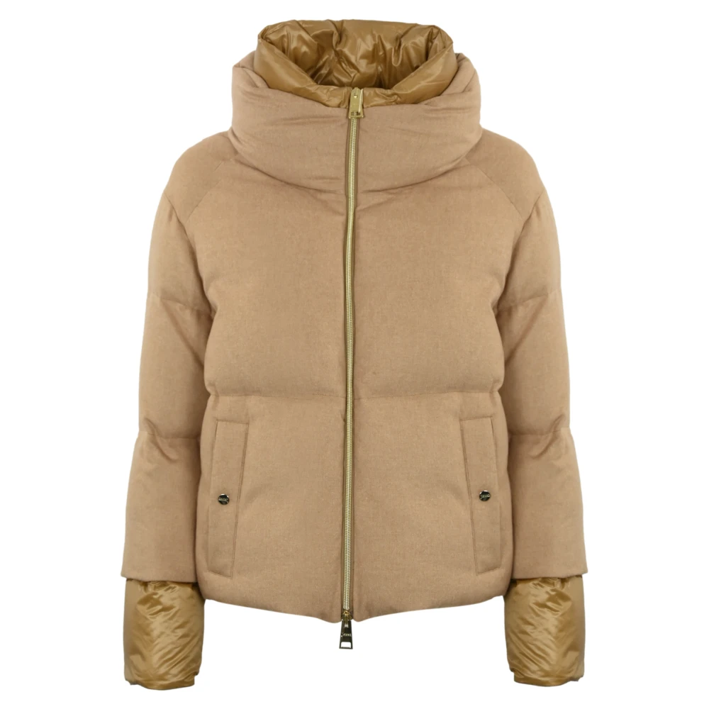 Herno Gewatteerde capuchon zijde kasjmier jas Brown Dames