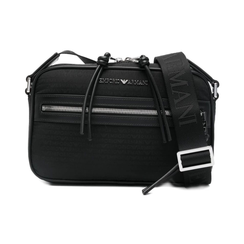 Emporio Armani Men's Black Logo-Lettering Messenger Bag - Cross Body Messenger - One Size - Bags