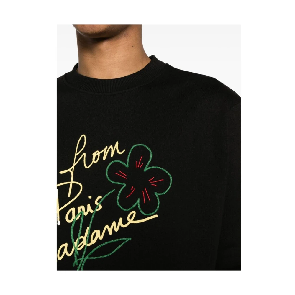 Drole de Monsieur Zwarte Sweatshirt met Bloemenborduursel Black Heren