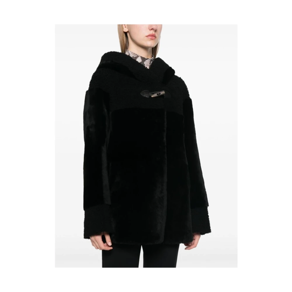 Suprema Shearling Hooded Leren Jas Black Dames