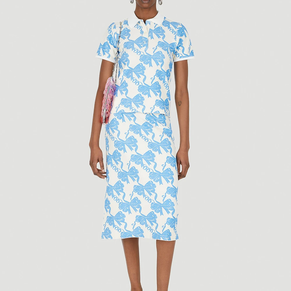 Maisie Wilen Ribbon Print Polo Shirt Blue Dames