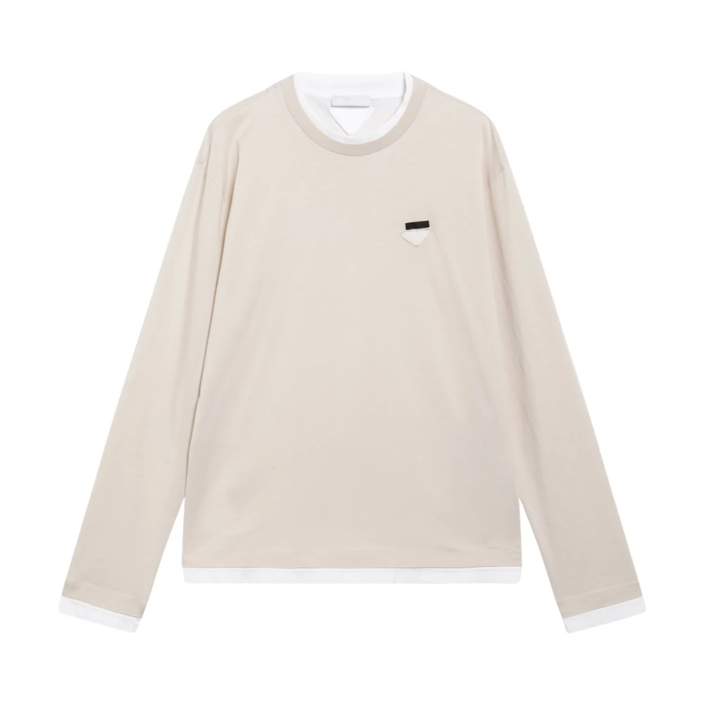 Prada Long-Sleeve Cotton Top - Male - Long Sleeve T-Shirts - Beige - Xl - Tops