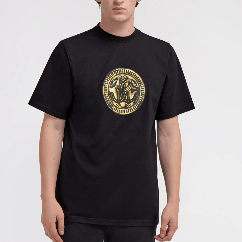 Roberto Cavalli T-shirt met bandana patchwork print Black Heren