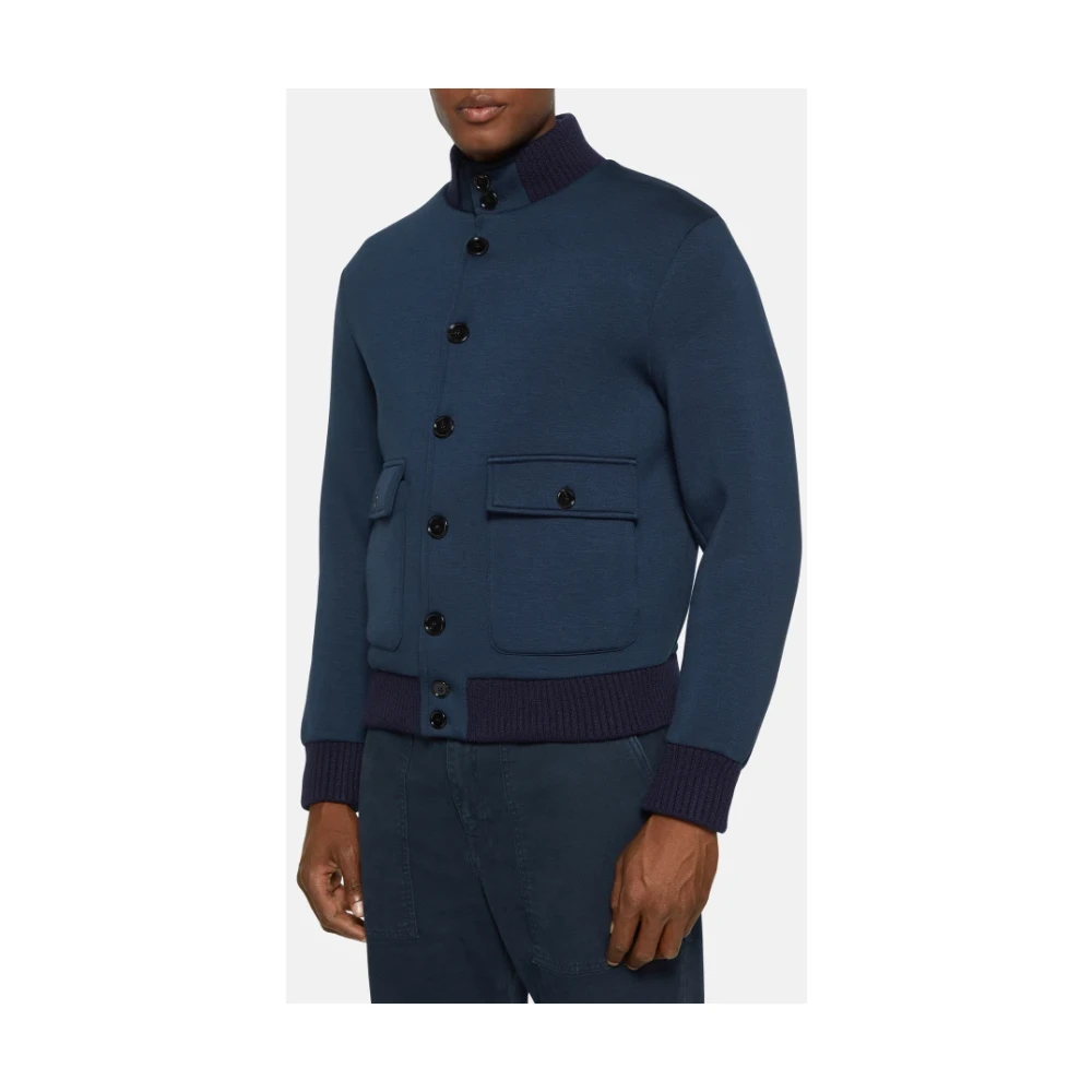 Dondup Blauwe Technische Jersey Bomberjack Blue Heren