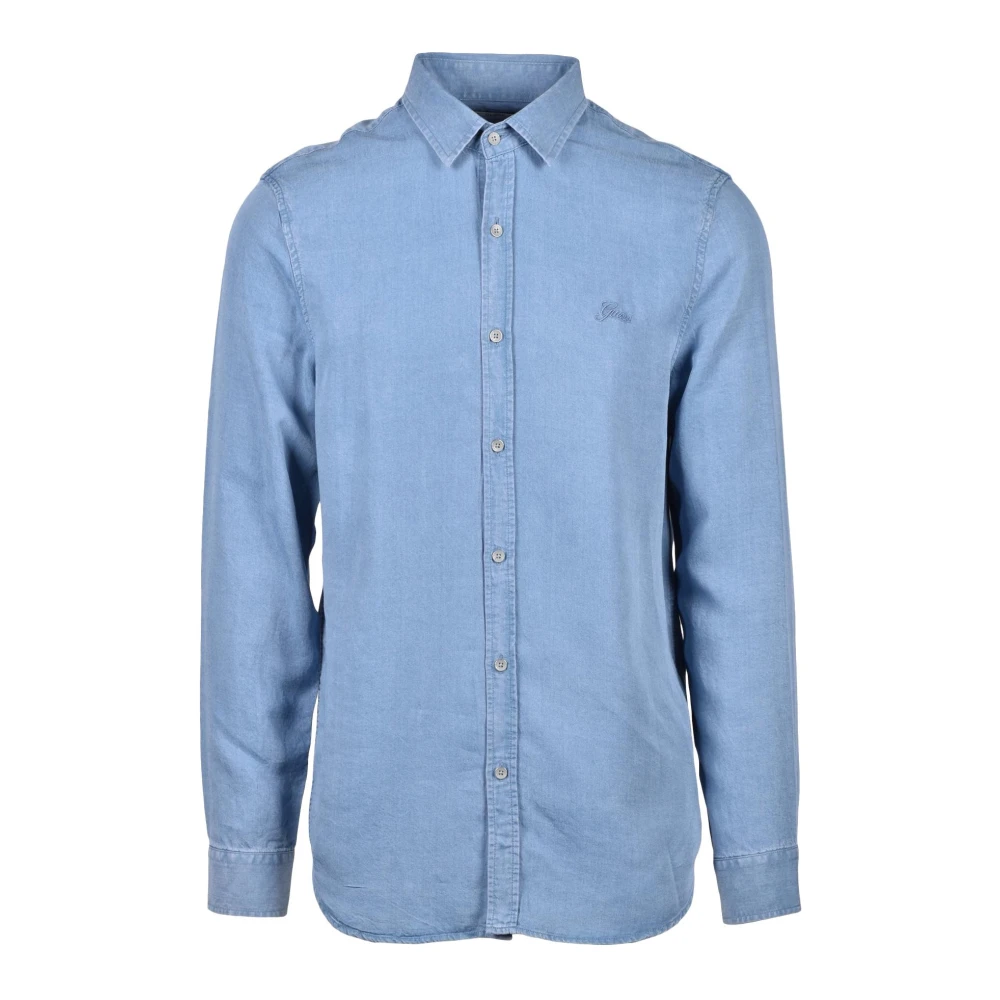 Guess Lyocell Casual Overhemd Blue Heren