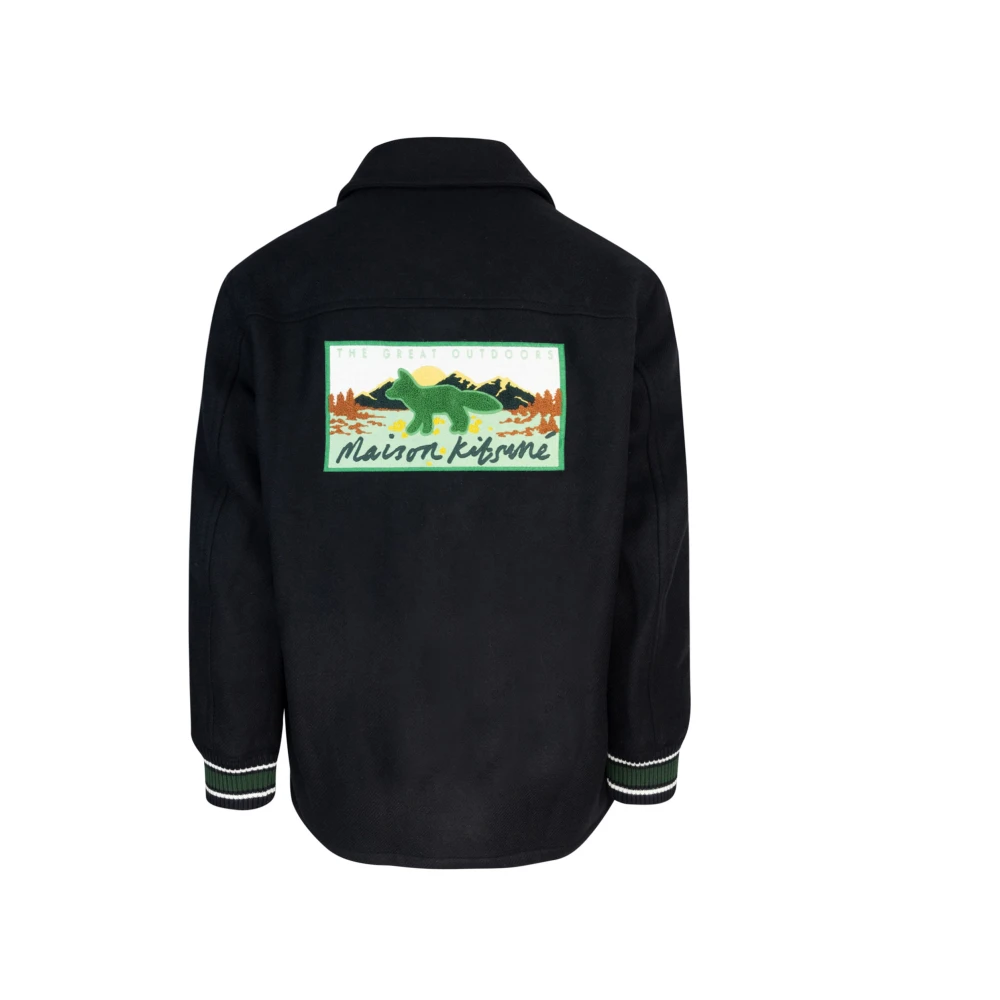 Maison Kitsuné Wollen varsity jack drukknoopsluiting geribde manchetten Black Heren