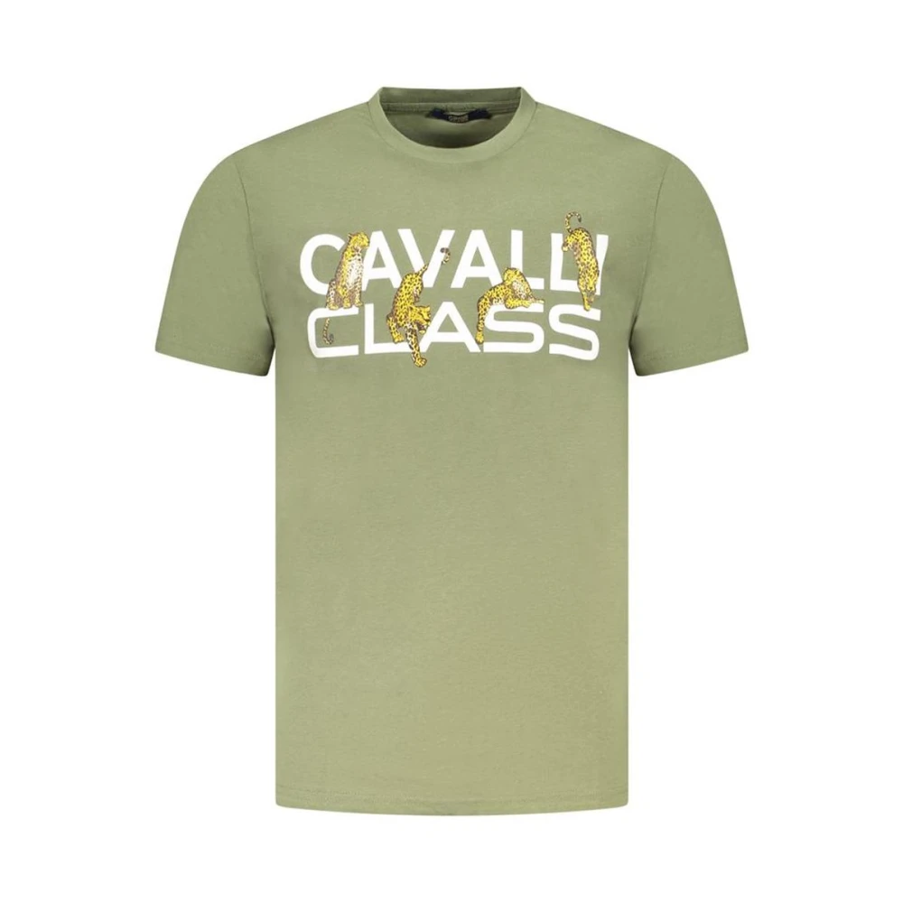 Cavalli Class Men's Green Cheetah Print Graphic Tee