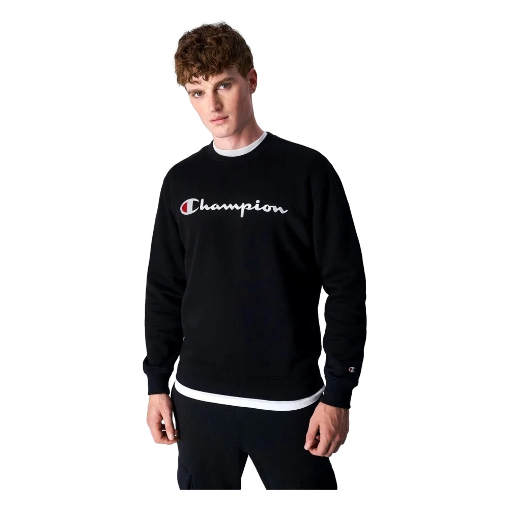 Champion Zwarte Geborduurde Logo Crewneck Sweatshirt Black Heren