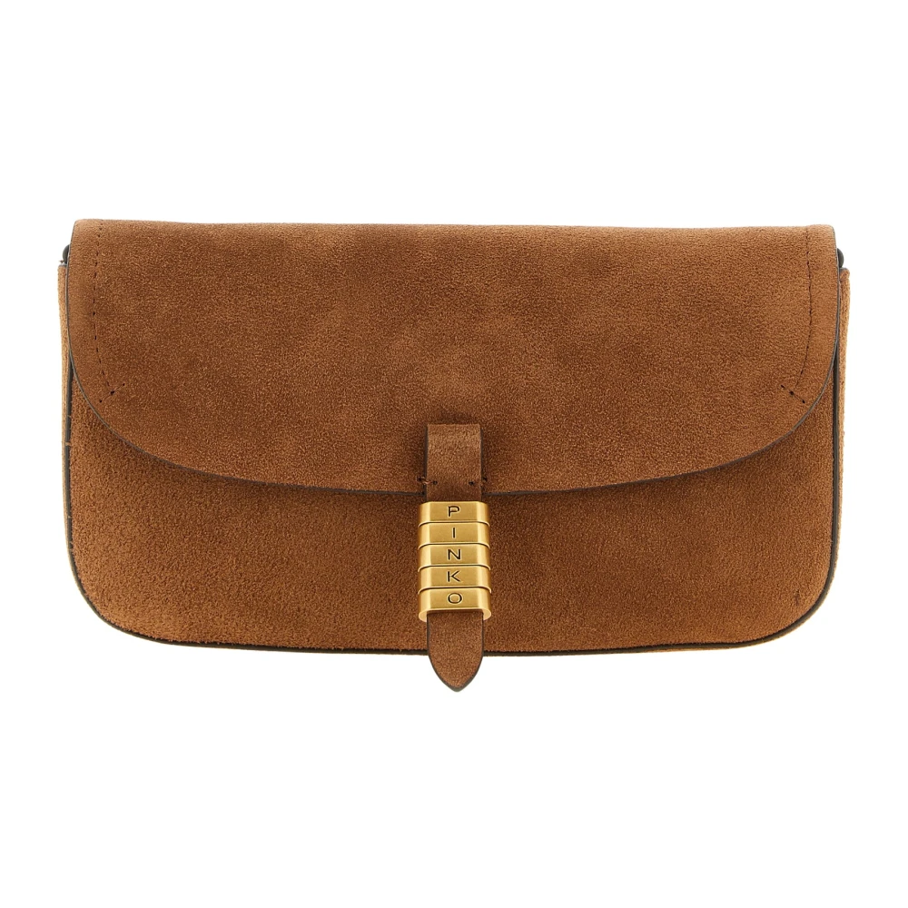 Pinko Vrouw Bruin Tassen Dames, One Size, Katoen, Saddle Flat Medium Schoudertas
