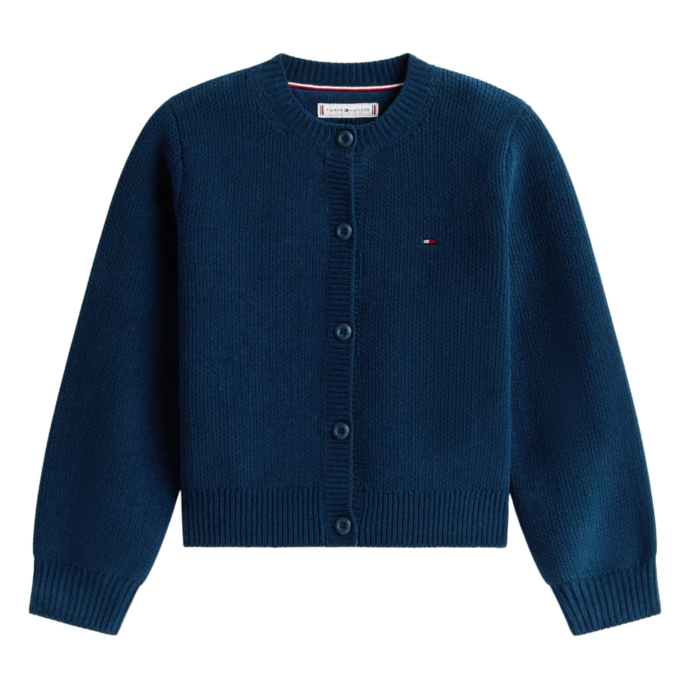 Tommy Hilfiger Girls Blue Chenille Flag Embroidery Crew Neck Cardigan - Kids Cardigans - 5 Y - Kids