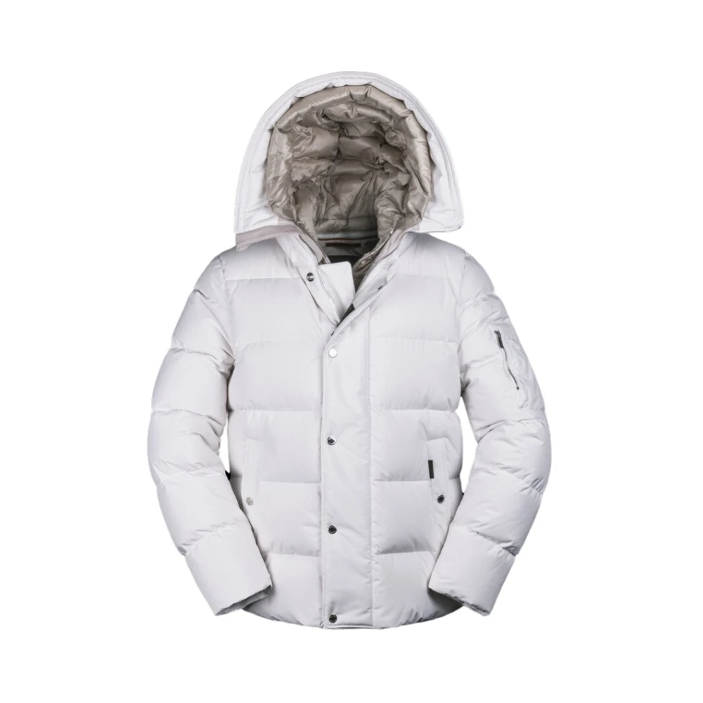 Moorer Men's White Down Jackets, 2XL, Acqua Bomber Jacket With Goose Down Padding