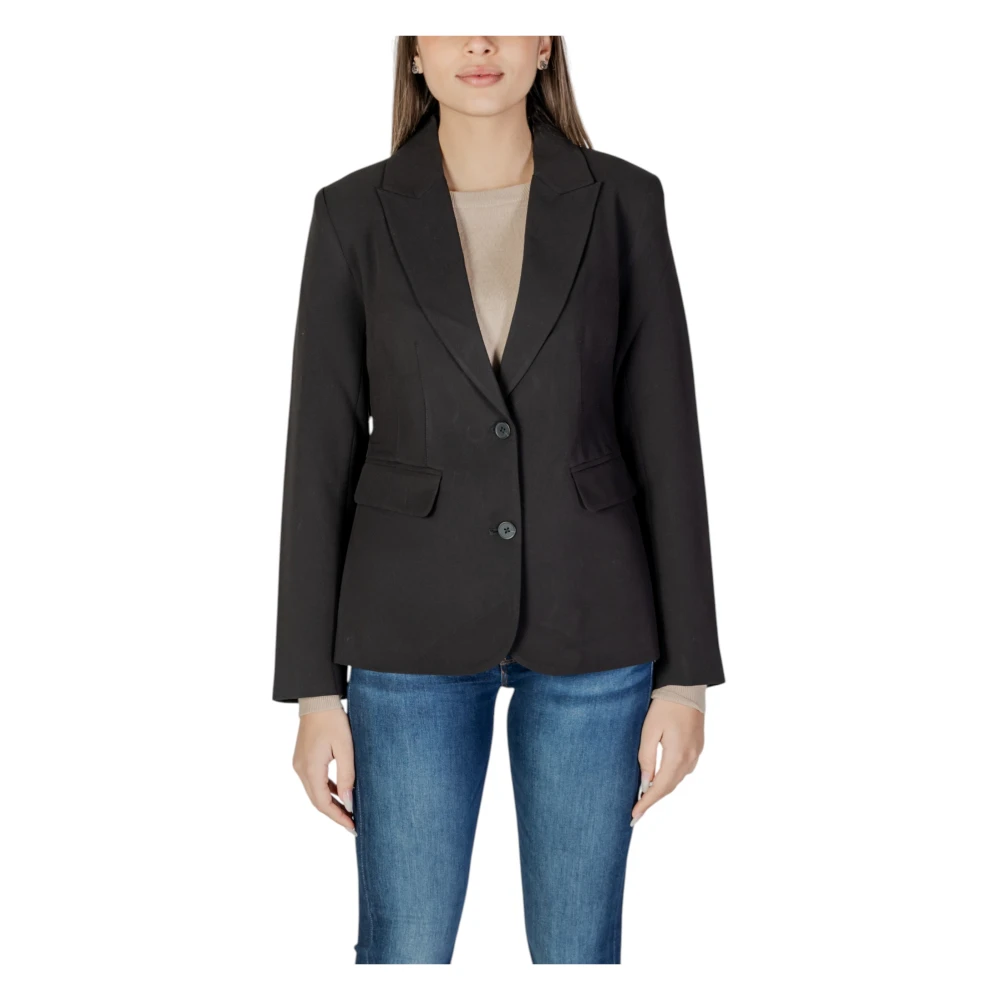 Only Zwarte Geknoopte Blazer Lange Mouw Revers Black Dames