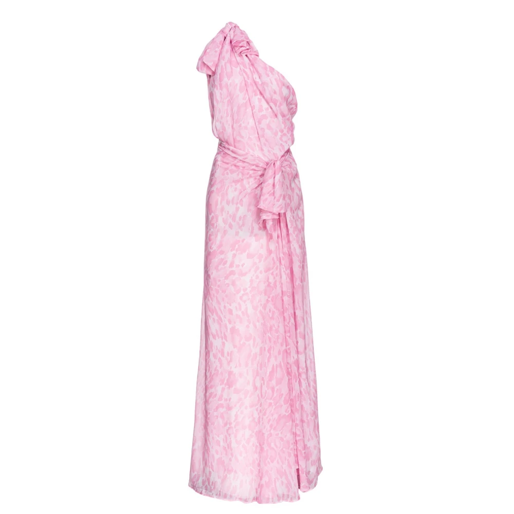 Pinko Lange roze chiffon jurk met print Multicolor Dames