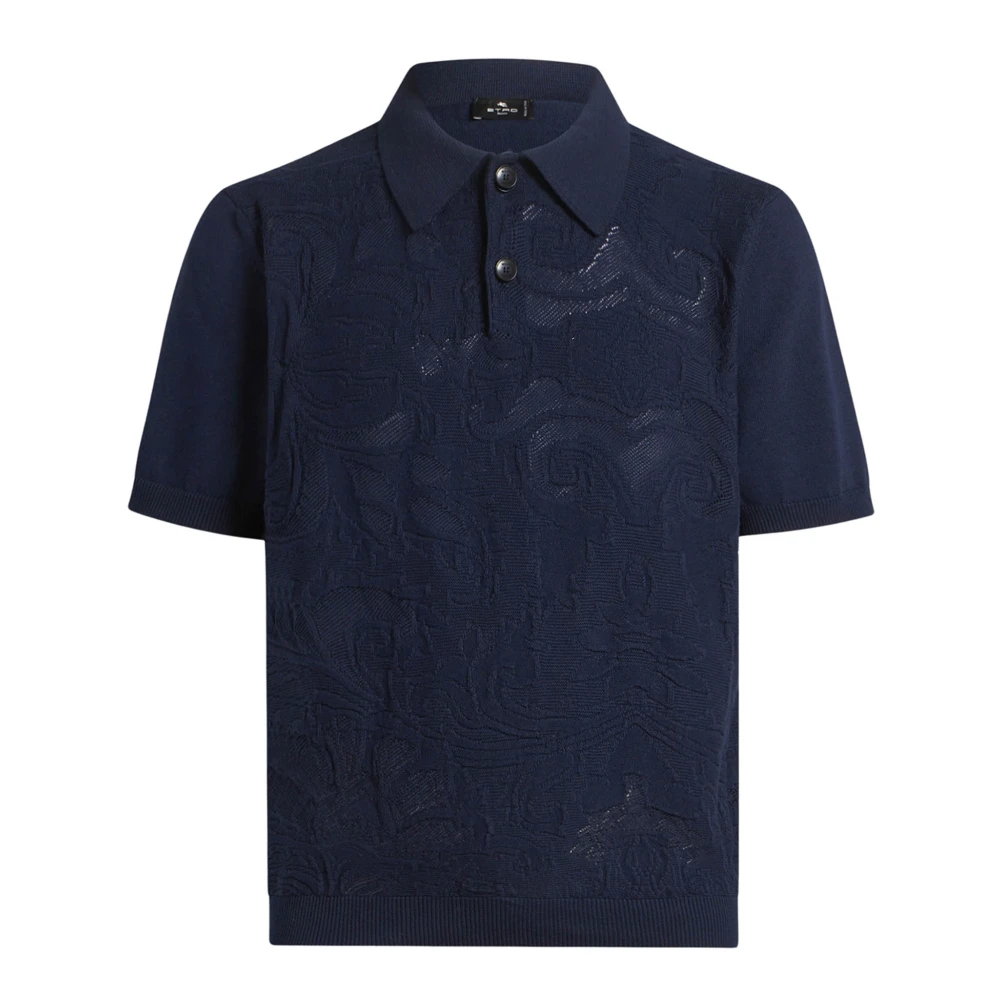 ETRO Blauw Paisley Patroon Poloshirt Blue Heren