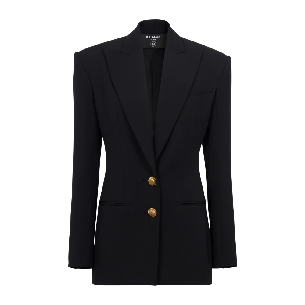 Balmain 2-knoops Jas met Getailleerde Taille Black Dames