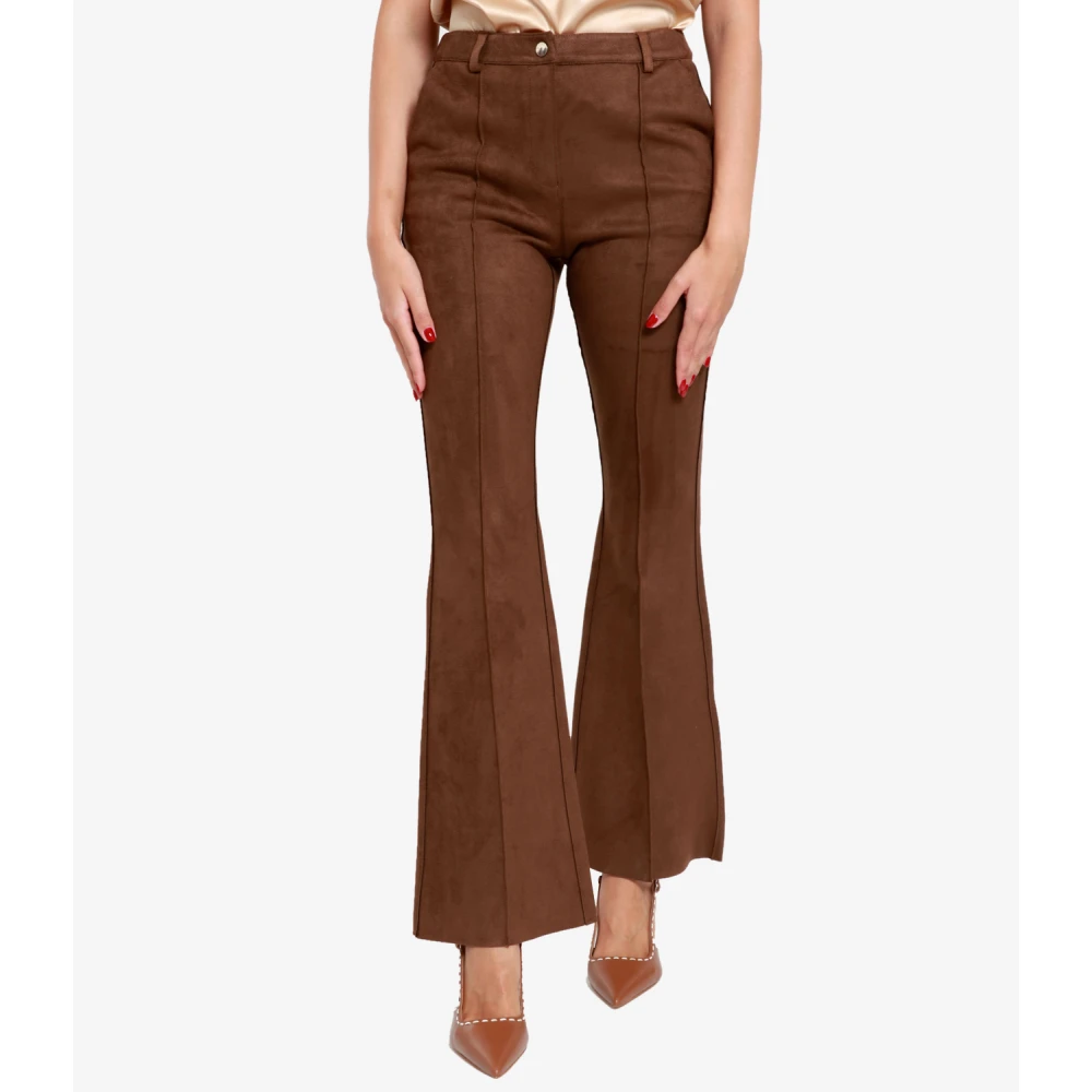 Pennyblack Bruine leren flared broek Brown Dames