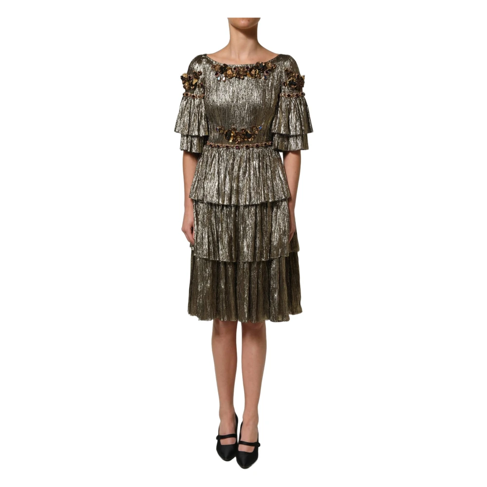 Dolce & Gabbana Women's Yellow Midi Dresses, Xs, Tiered Midi Dress
