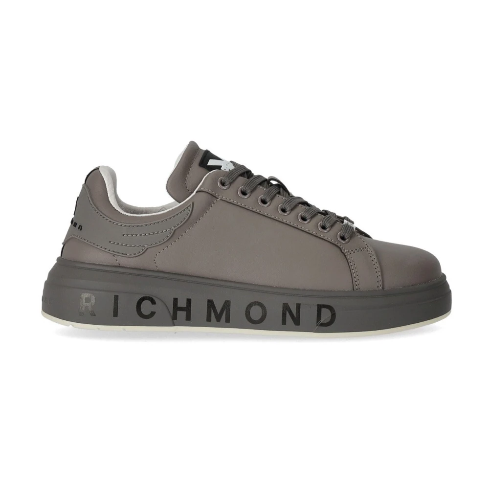 John Richmond Grijze Leren Sneaker met Logo Gray Heren