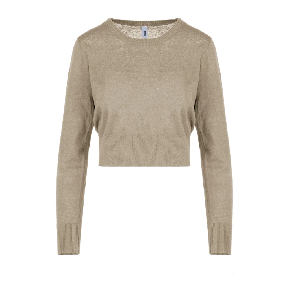 Bomboogie Women's Beige Long-Sleeve Linen And Cotton Jumper - Round-Neck Knitwear - Xl - Knitwear