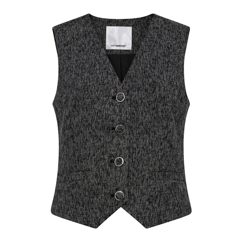 Co'Couture Zwarte Vest Blazer met V-Hals en Knoopdetail Black Dames