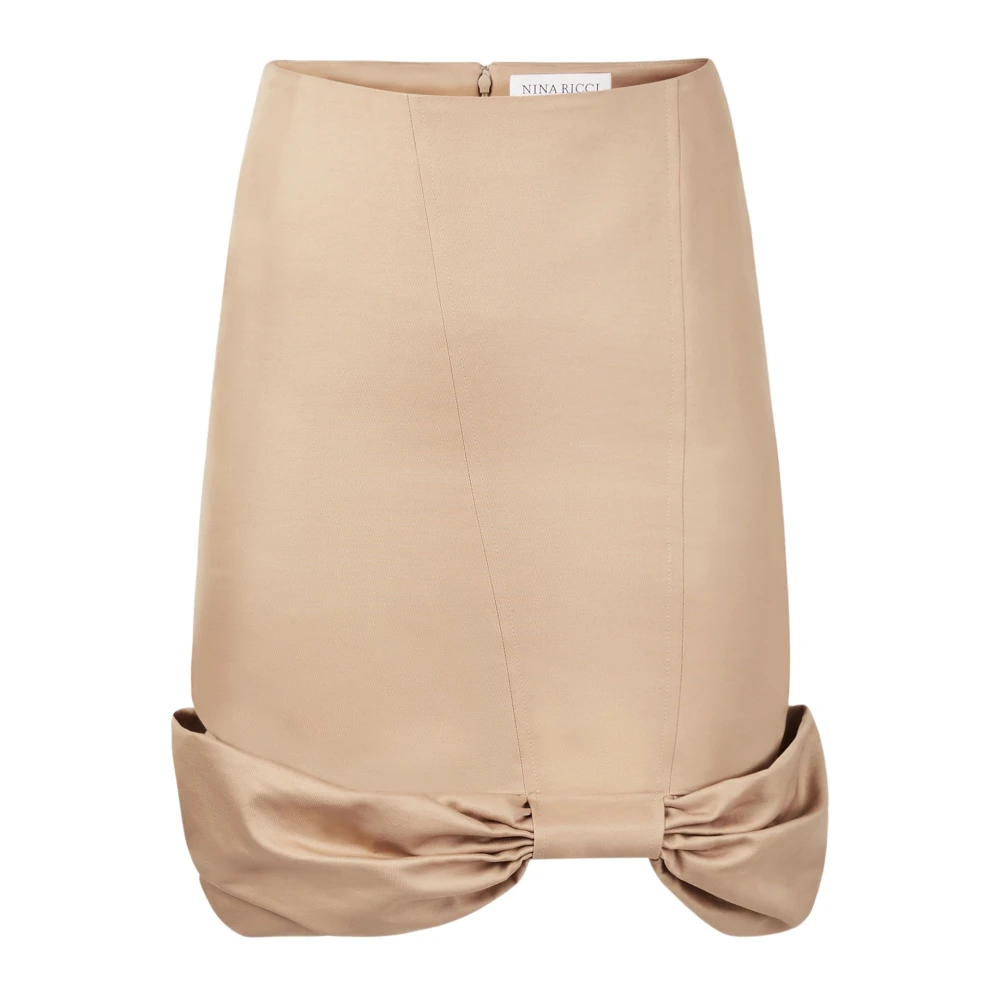 Nina Ricci Beige Katoenen Strik Peplum Midi Rok Beige Dames