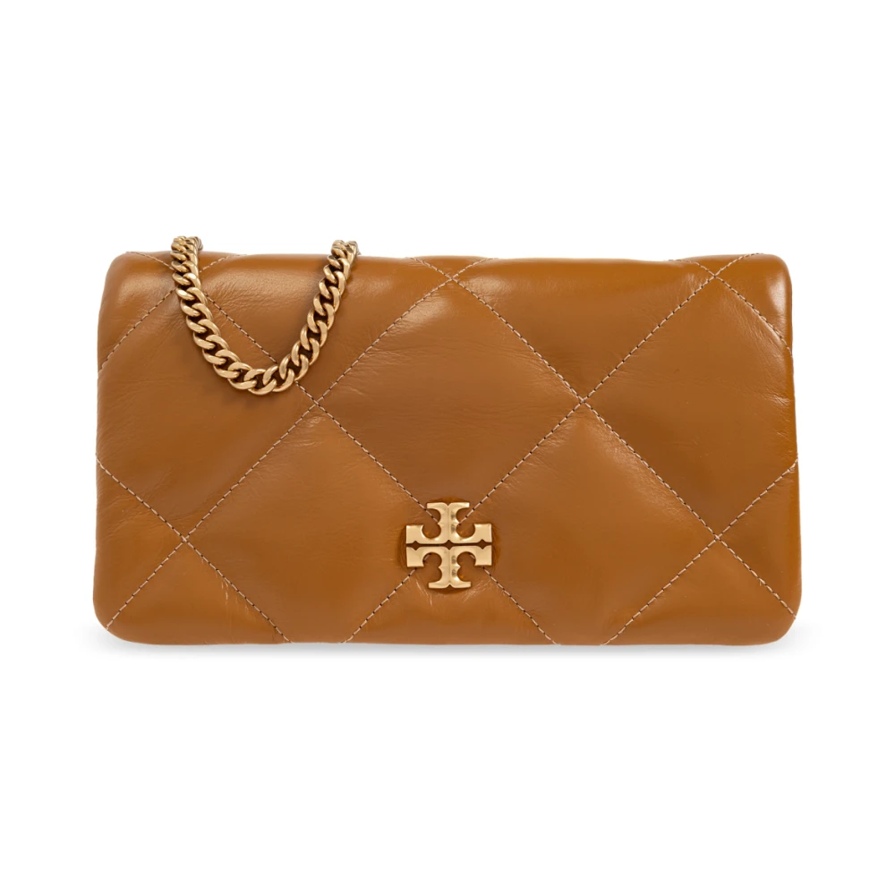 TORY BURCH Diamant Quilt Portemonnee aan Ketting Brown Dames