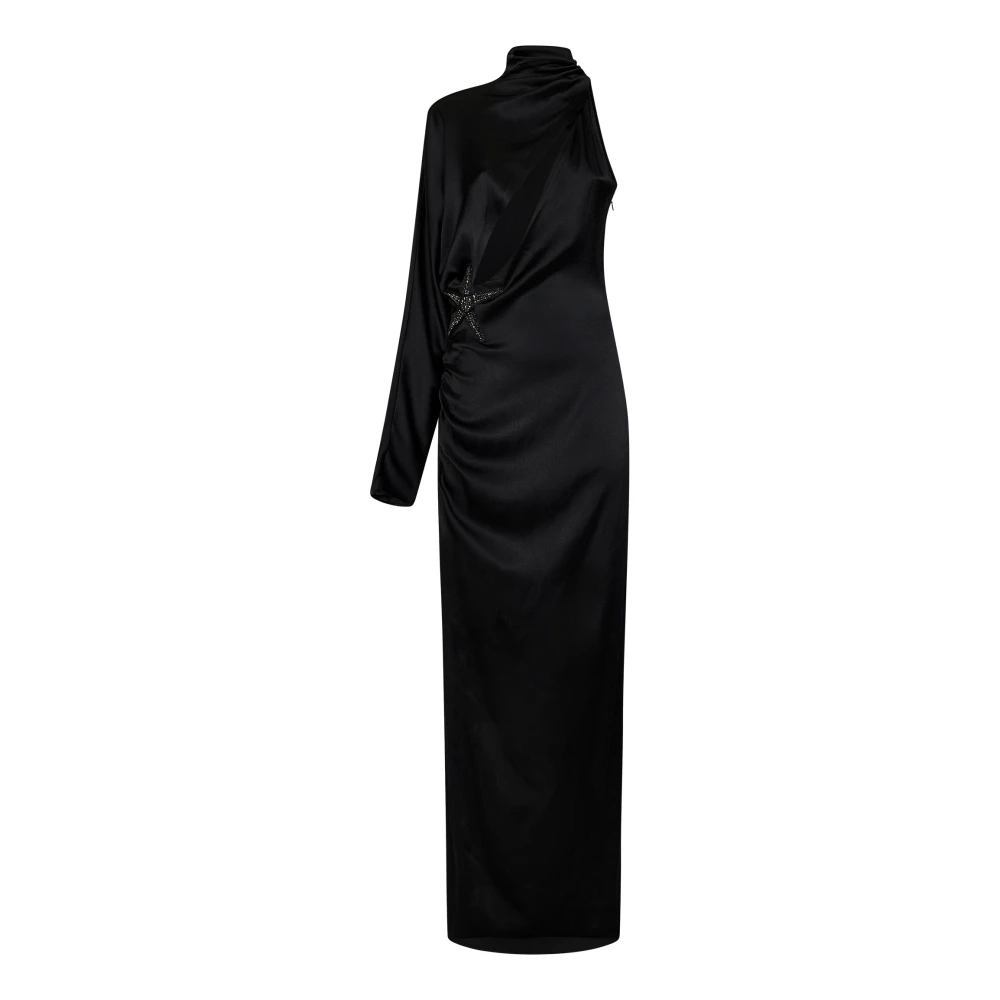Amen Zwarte One-Shoulder Jurk met Kristal Detail Black Dames