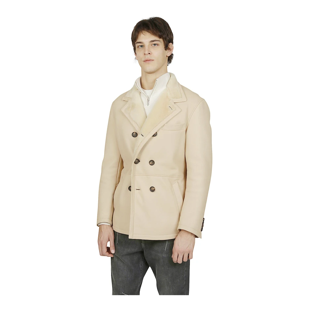 Eleventy Shearling Dubbelborst Jas Beige Heren