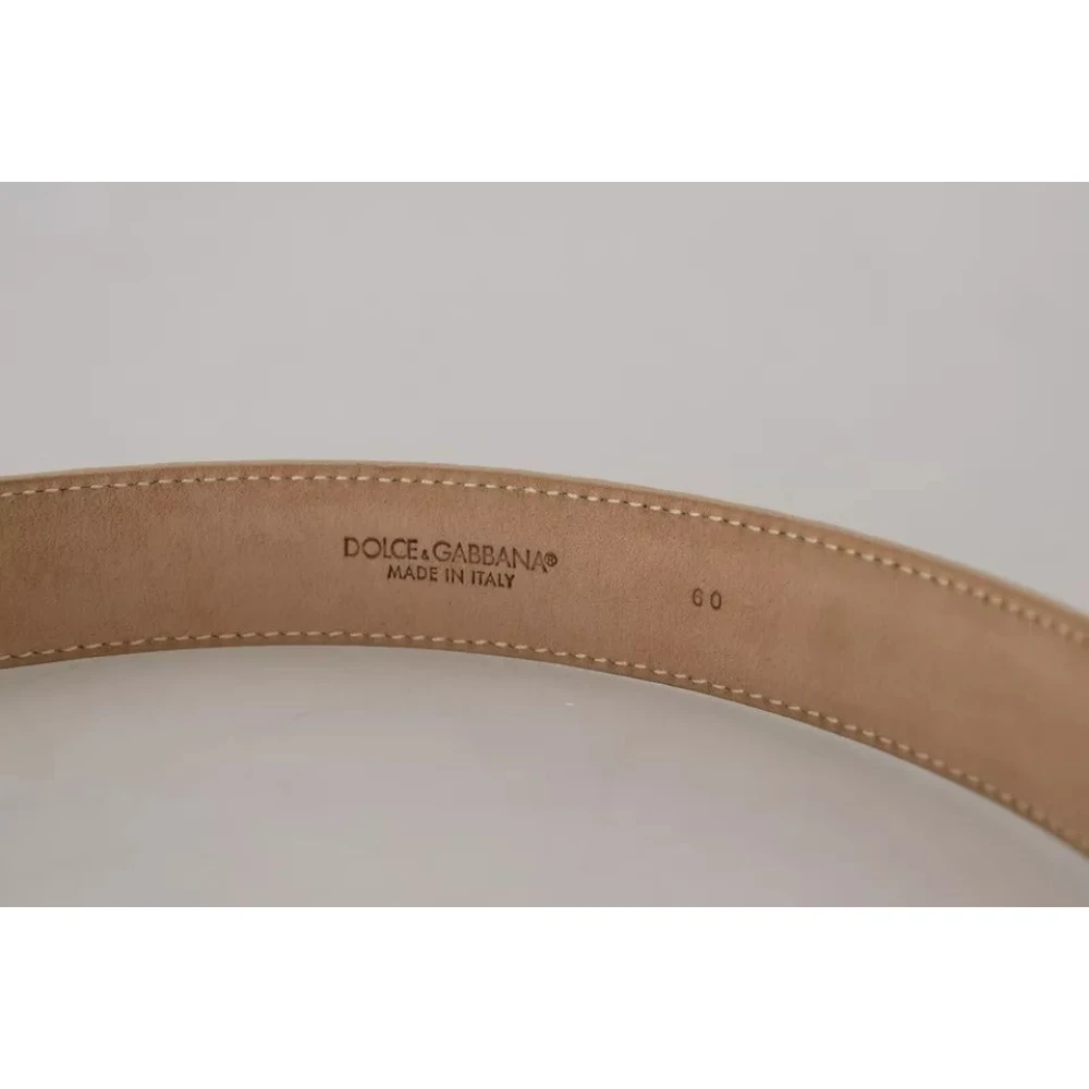 Dolce & Gabbana Beige Lederen Kristallen Gesp Riem Beige Dames