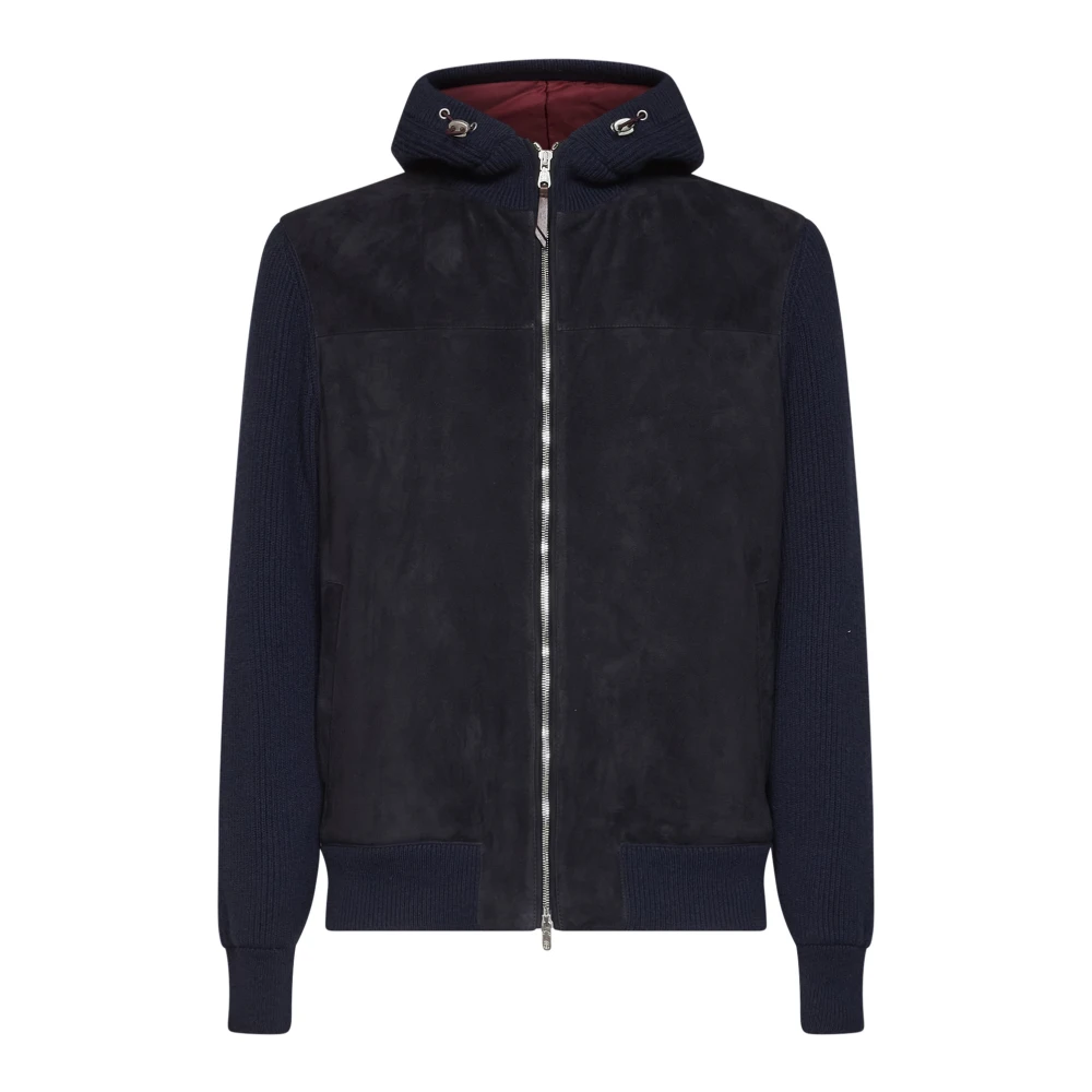 Brunello Cucinelli Blue Suede Bomber Jacket With Quilting - Male - Leather Jackets - M - Jackets