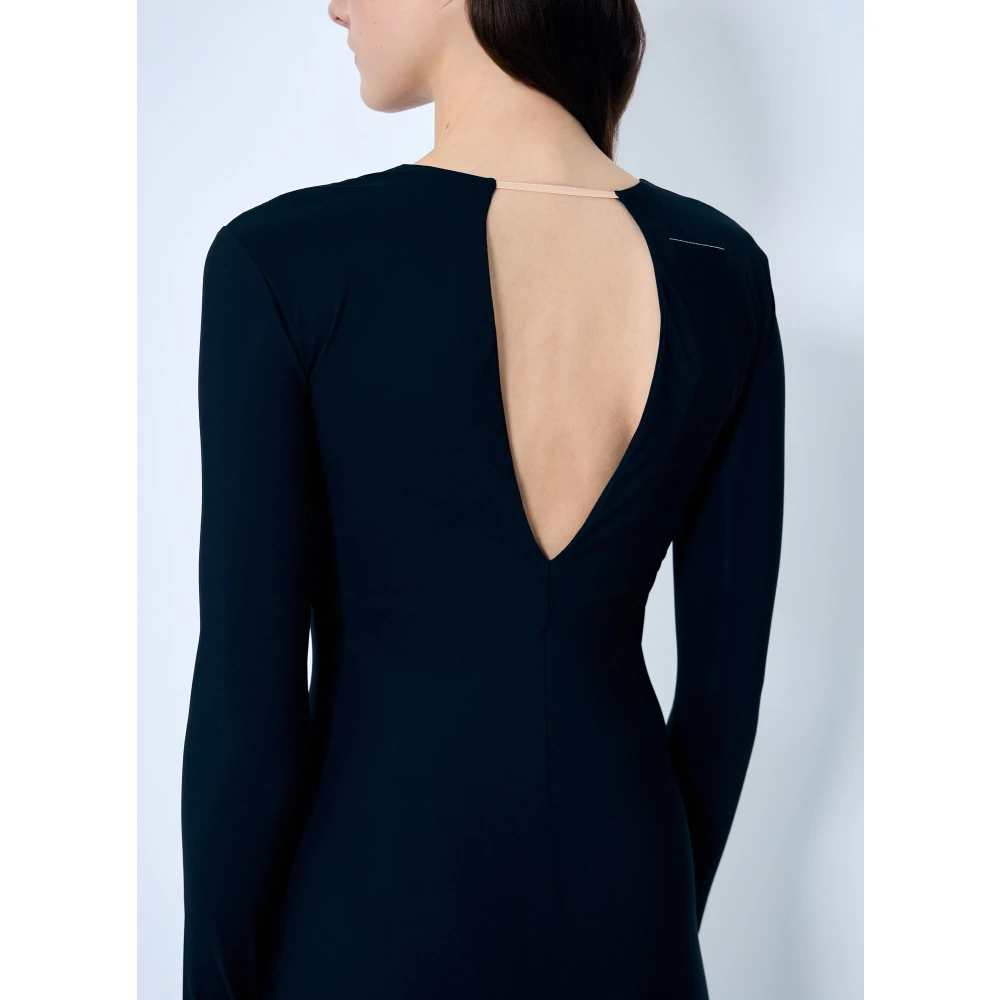 MM6 Maison Margiela Stretch Midi V-halsjurk Black Dames