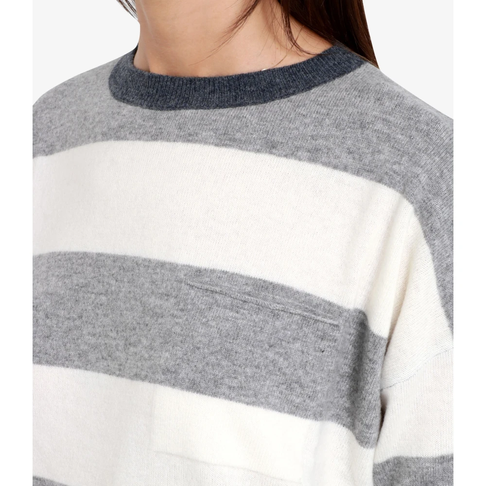 Kaos Gestreepte wollen trui met ronde hals Gray Dames