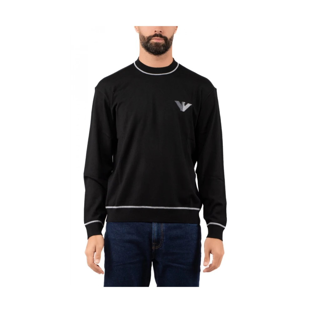 Emporio Armani Zwarte Wol Crewneck Sweatshirt Adelaar Black Heren