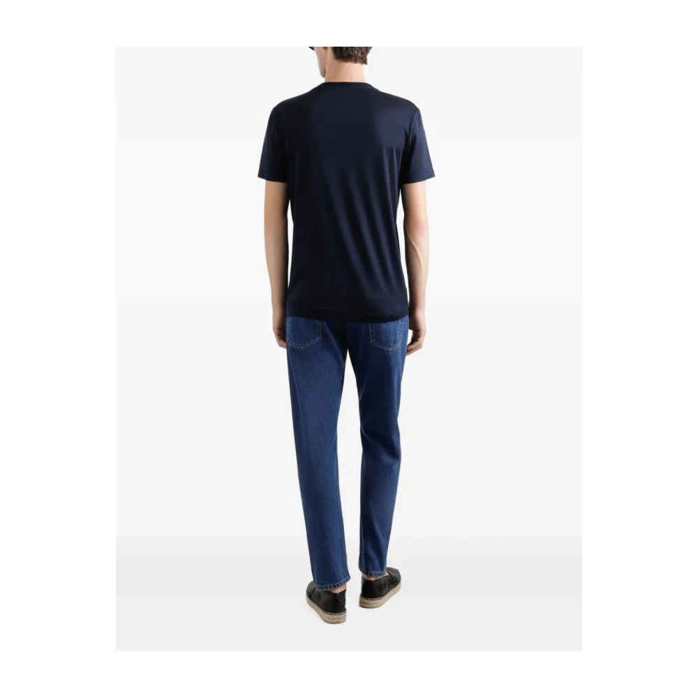 Dolce & Gabbana Zijden Logo T-shirt Navy Blue Crew Blue Heren
