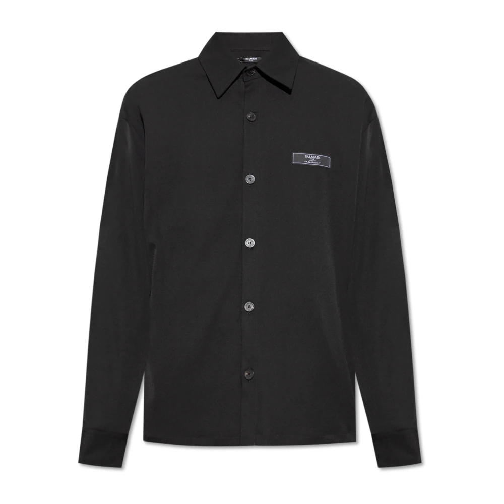 Balmain Shirt met logo patch Black Heren