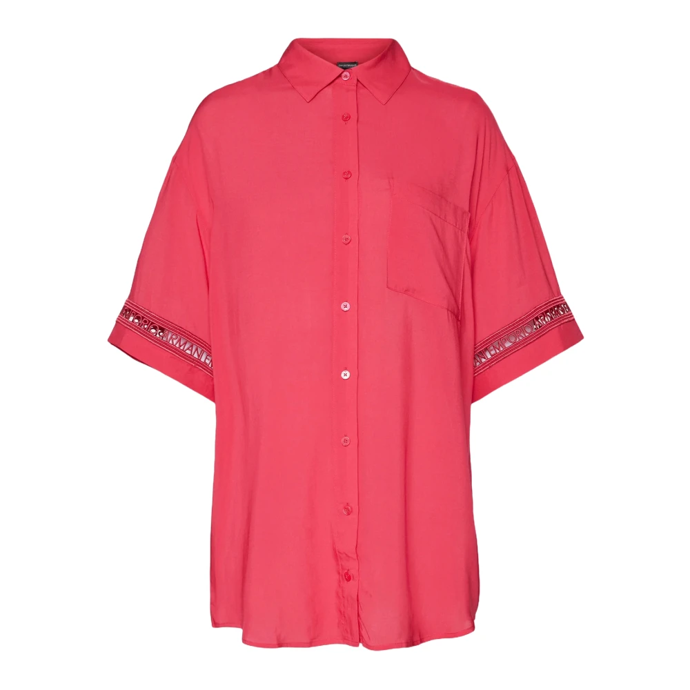 Emporio Armani Oversized Skjorta med Klassisk Krage och Logotyp Red, Dam