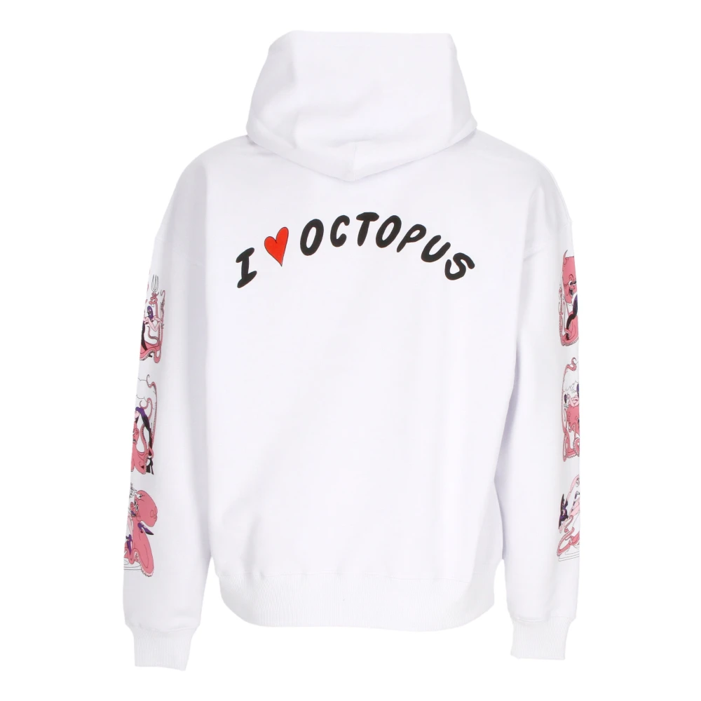 Octopus Love Hoodie Wit Geribbelde Manchetten White Heren