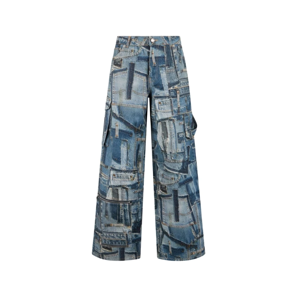 Roberto Cavalli Blue Wide Jeans, Female, 2XL, Patchwork Cargo Jeans Collection
